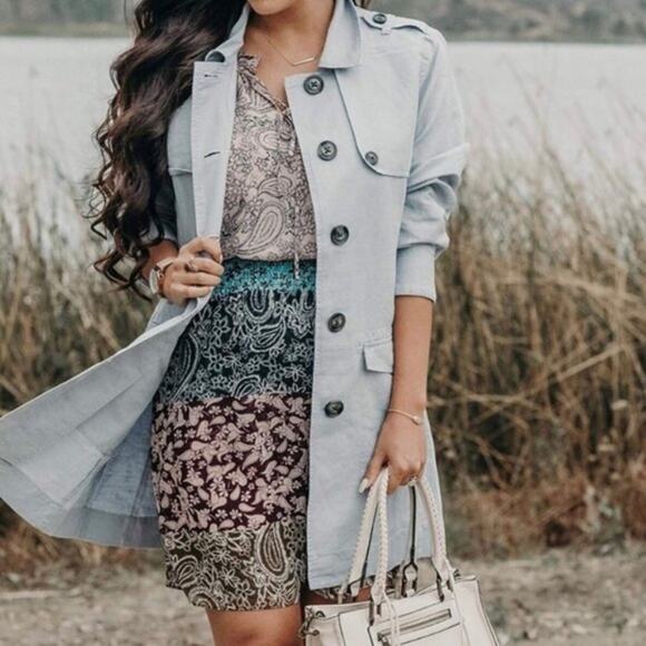 CAbi Blue/Gray Tanner Trench Coat Sz.M - Picture 1 of 15